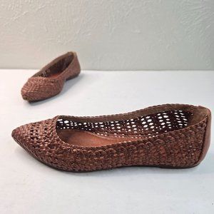 Frye Regina Woven Pointed Ballet Flats Sz 8 Brown Leather Western Ballerina Shoe